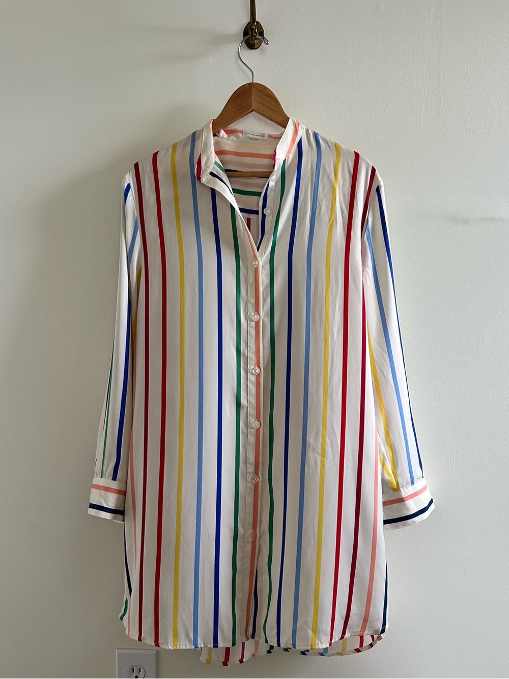 Rainbow striped silky shirt dress or coverup- S (fits up to M)